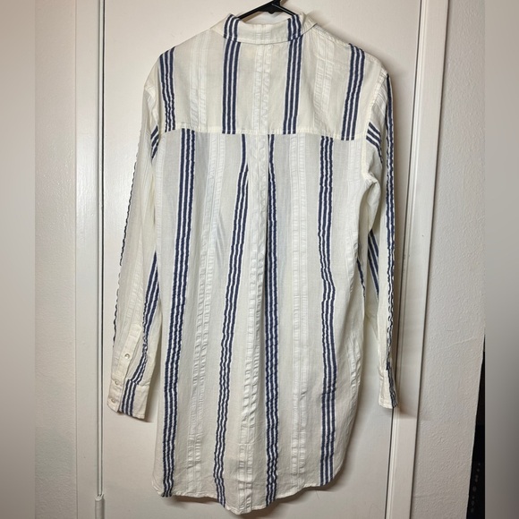 Boden Navy Blue White Striped Textured Longline Button Shirt Tunic Top Size 4 - Picture 7 of 14